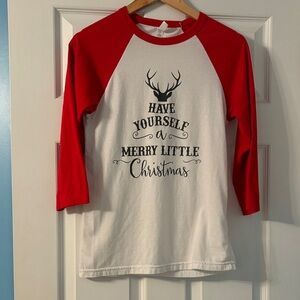 Bella Canvas Red and White womens Christmas Raglan Tee